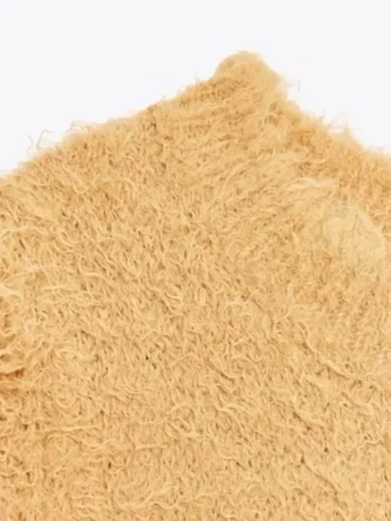 Zara Mustard Yellow Ruffle Trim Textured Fuzzy Knit Vest Top, Size Small - Picture 8 of 16